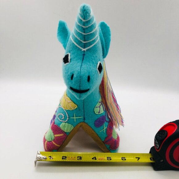 Mexican Folk Art Plush Unicorn Stuffed Animal Hand Embroidered Floral Colorful - Picture 11 of 12